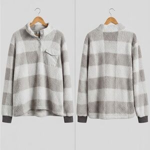 Chicyea Cozy Gray & White Sherpa Pullover Sweater Size Medium M